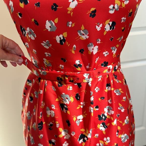 Karen Walker Red Floral Dress With Matching Belt - Size 4 - Picture 6 of 6